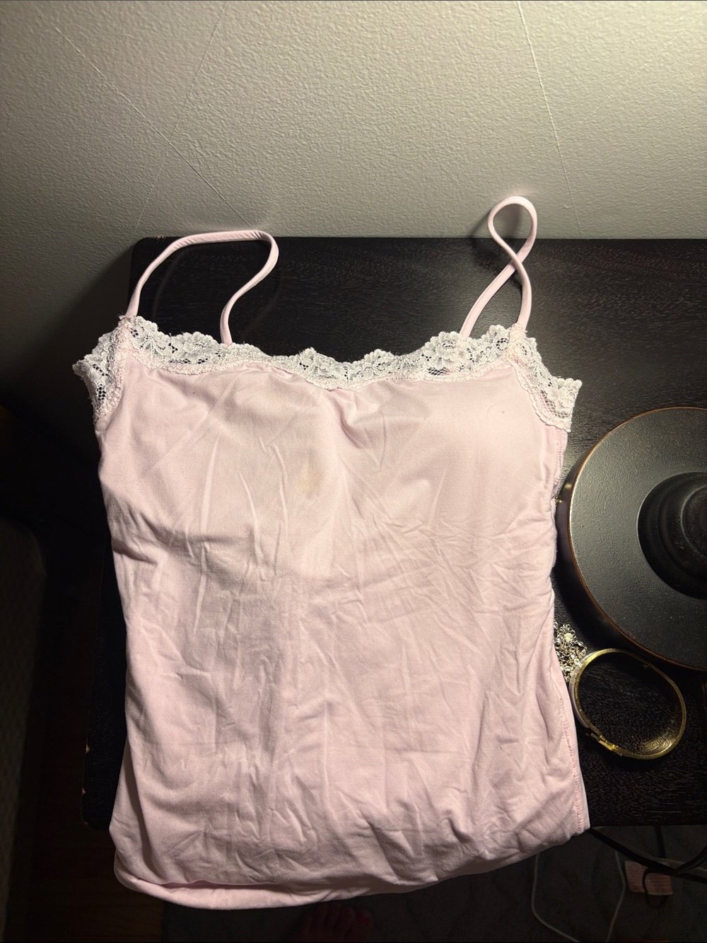 Light Pink Lace-Trim Cami Tank Top